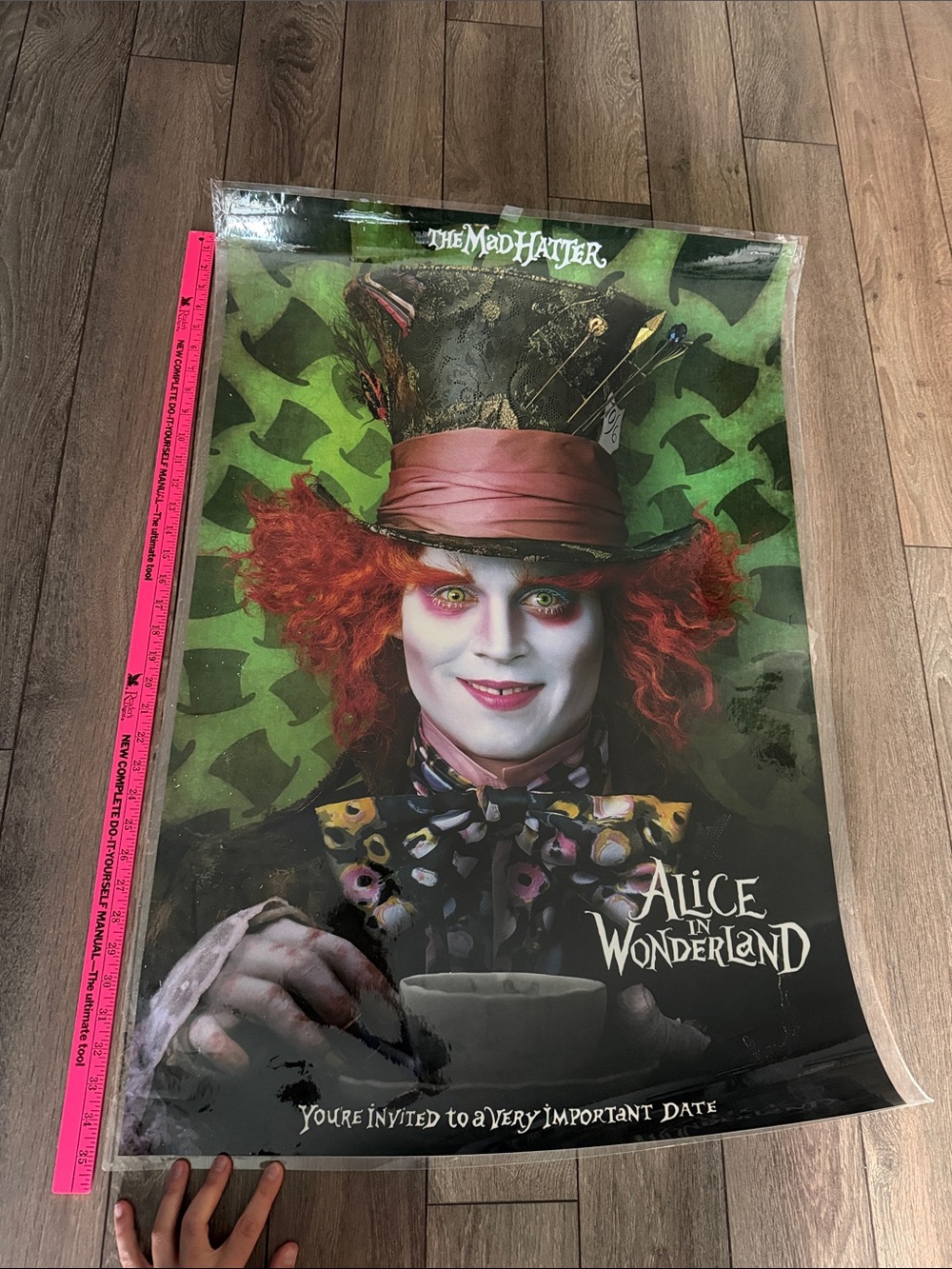 The Mad Hatter Alice in Wonderland Poster - Vibrant Green & Red 36” x 24”